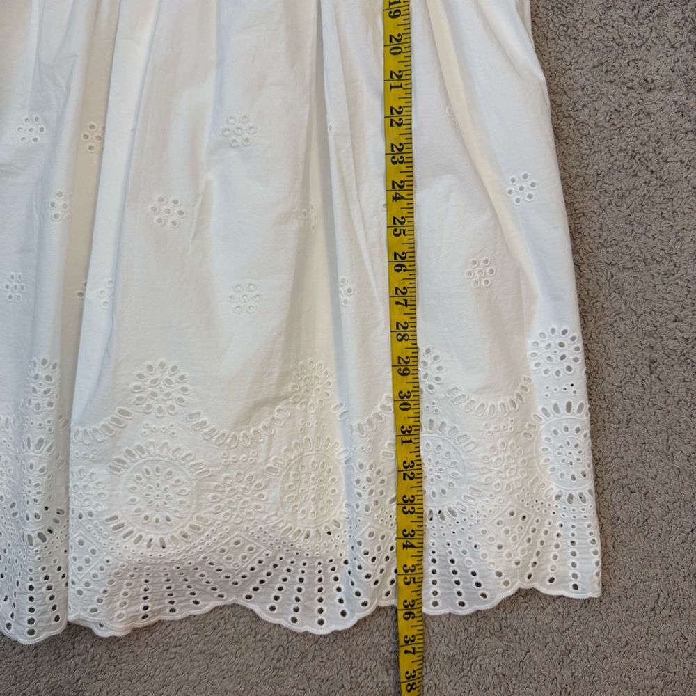 Adrianna Papell Eyelet Hem Puff Sleeve Fit And Flare Babydoll Dress Ivory 6 - Picture 10 of 10
